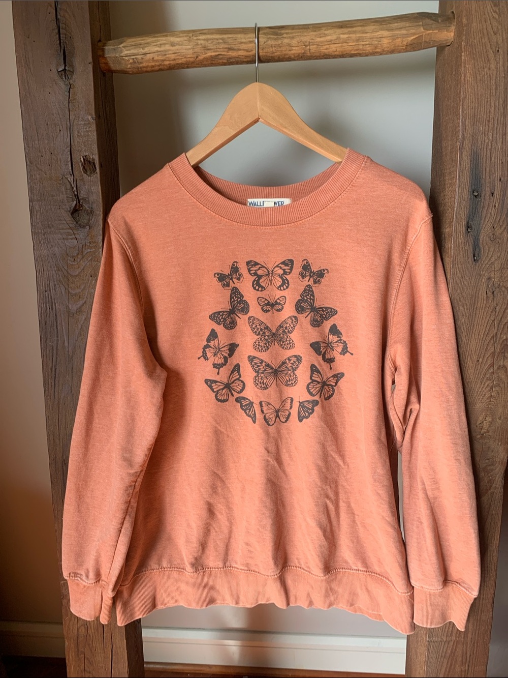 Wallflower Peach Butterfly Pullover Sweatshirt
